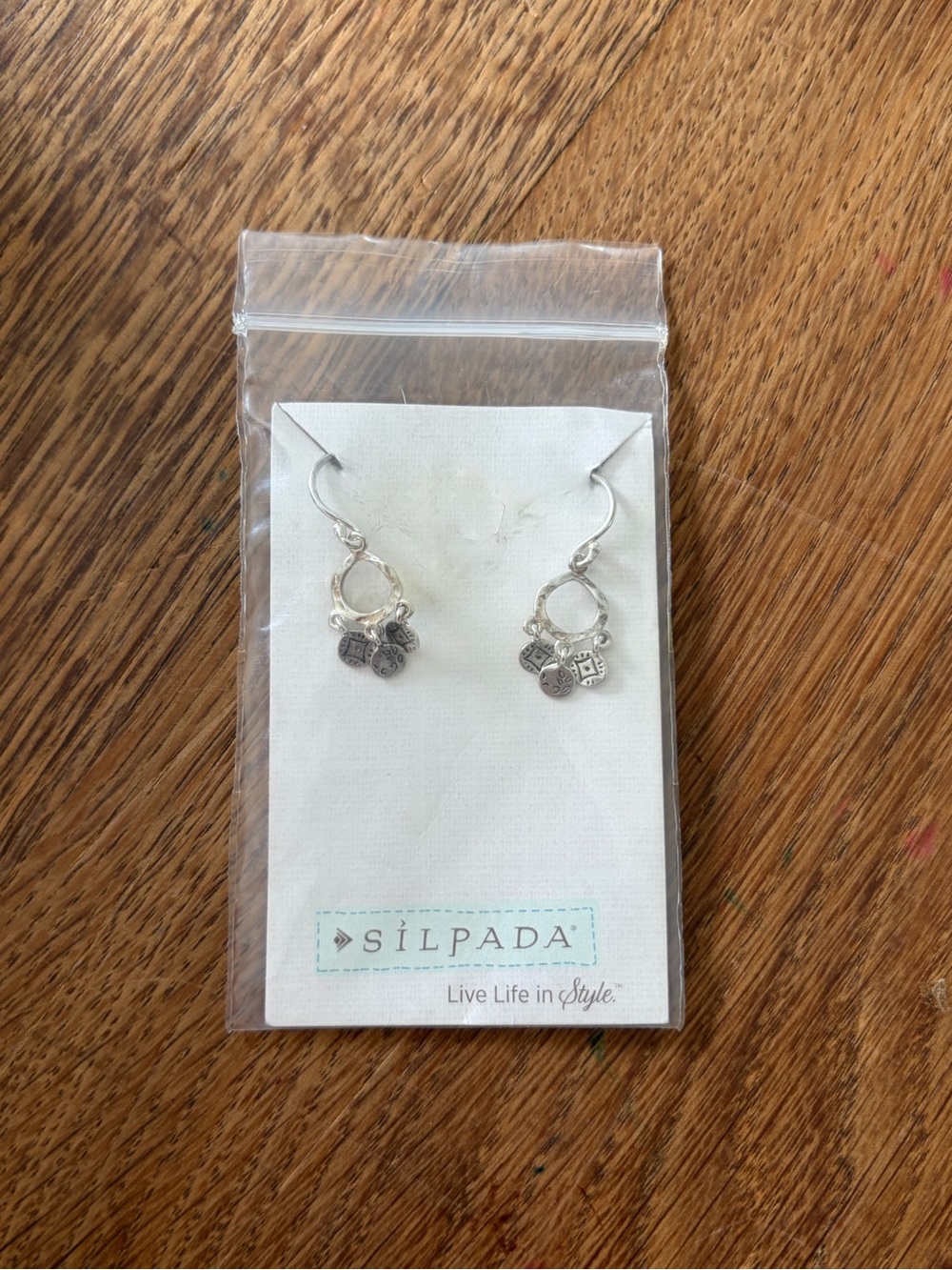 Silpada Sterling Silver Hammered Hoop & Coin Charm Dangle Earrings | Boho Tribal